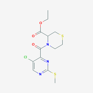 Ethyl 4-[5-chloro-2-(methylsulfanyl)pyrimidine-4-carbonyl]thiomorpholine-3-carboxylate