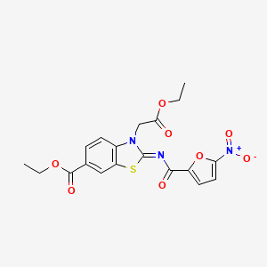 molecular formula C19H17N3O8S B2356694 (Z)-ethyl 3-(2-ethoxy-2-oxoethyl)-2-((5-nitrofuran-2-carbonyl)imino)-2,3-dihydrobenzo[d]thiazole-6-carboxylate CAS No. 865246-87-3