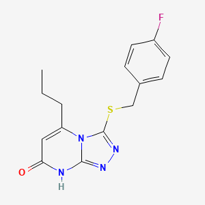 molecular formula C15H15FN4OS B2356701 3-((4-fluorobenzyl)thio)-5-propyl-[1,2,4]triazolo[4,3-a]pyrimidin-7(8H)-one CAS No. 891126-75-3