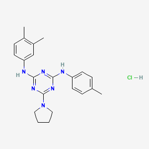 molecular formula C22H27ClN6 B2356703 N2-(3,4-二甲苯基)-6-(吡咯烷-1-基)-N4-(对甲苯基)-1,3,5-三嗪-2,4-二胺盐酸盐 CAS No. 1179435-37-0