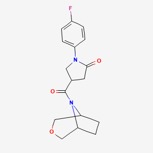 molecular formula C17H19FN2O3 B2356705 4-((1R,5S)-3-oxa-8-azabicyclo[3.2.1]octane-8-carbonyl)-1-(4-fluorophenyl)pyrrolidin-2-one CAS No. 1396816-12-8