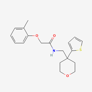 molecular formula C19H23NO3S B2356712 N-((4-(thiophen-2-yl)tetrahydro-2H-pyran-4-yl)methyl)-2-(o-tolyloxy)acetamide CAS No. 1203321-76-9