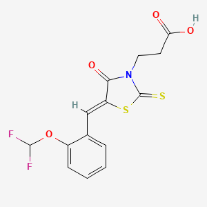 molecular formula C14H11F2NO4S2 B2356713 (Z)-3-(5-(2-(difluoromethoxy)benzylidene)-4-oxo-2-thioxothiazolidin-3-yl)propanoic acid CAS No. 867136-24-1