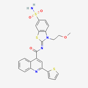 molecular formula C24H20N4O4S3 B2356717 N-[3-(2-甲氧基乙基)-6-磺酰胺基-1,3-苯并噻唑-2-亚基]-2-噻吩-2-基喹啉-4-甲酰胺 CAS No. 1164544-98-2