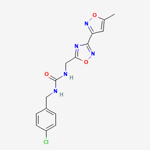 molecular formula C15H14ClN5O3 B2356728 1-(4-Chlorobenzyl)-3-((3-(5-methylisoxazol-3-yl)-1,2,4-oxadiazol-5-yl)methyl)urea CAS No. 1903167-32-7