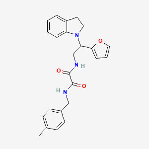 molecular formula C24H25N3O3 B2356729 N1-(2-(呋喃-2-基)-2-(吲哚啉-1-基)乙基)-N2-(4-甲基苄基)草酰胺 CAS No. 898432-86-5