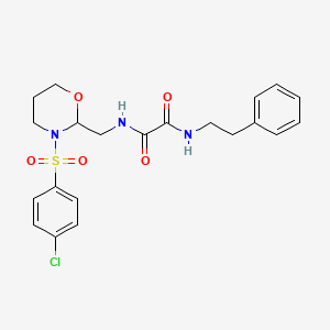molecular formula C21H24ClN3O5S B2356746 N1-((3-((4-chlorophenyl)sulfonyl)-1,3-oxazinan-2-yl)methyl)-N2-phenethyloxalamide CAS No. 872722-80-0