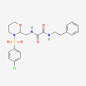 molecular formula C21H24ClN3O5S B2356746 N1-((3-((4-氯苯基)磺酰基)-1,3-恶嗪烷-2-基)甲基)-N2-苯乙基草酰胺 CAS No. 872722-80-0