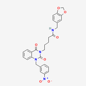molecular formula C28H26N4O7 B2356752 N-(1,3-benzodioxol-5-ylmethyl)-5-[1-(3-nitrobenzyl)-2,4-dioxo-1,4-dihydroquinazolin-3(2H)-yl]pentanamide CAS No. 899787-64-5