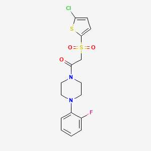 molecular formula C16H16ClFN2O3S2 B2356757 1-{[(5-氯-2-噻吩基)磺酰基]乙酰}-4-(2-氟苯基)哌嗪 CAS No. 1020970-75-5