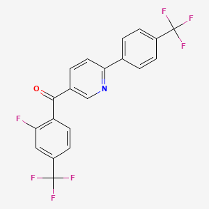 molecular formula C20H10F7NO B2356765 [2-Fluoro-4-(trifluoromethyl)phenyl]{6-[4-(trifluoromethyl)phenyl]-3-pyridinyl}methanone CAS No. 900015-46-5