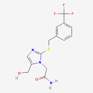 molecular formula C14H14F3N3O2S B2356783 2-(5-(hydroxymethyl)-2-((3-(trifluoromethyl)benzyl)thio)-1H-imidazol-1-yl)acetamide CAS No. 921503-31-3