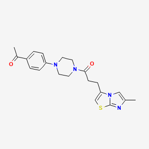molecular formula C21H24N4O2S B2356788 1-(4-(4-Acetylphenyl)piperazin-1-yl)-3-(6-methylimidazo[2,1-b]thiazol-3-yl)propan-1-one CAS No. 1251685-20-7