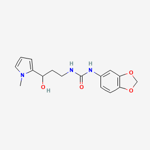 molecular formula C16H19N3O4 B2356790 1-(benzo[d][1,3]dioxol-5-yl)-3-(3-hydroxy-3-(1-methyl-1H-pyrrol-2-yl)propyl)urea CAS No. 1798488-99-9