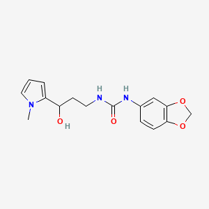 molecular formula C16H19N3O4 B2356790 1-(苯并[d][1,3]二氧杂环-5-基)-3-(3-羟基-3-(1-甲基-1H-吡咯-2-基)丙基)脲 CAS No. 1798488-99-9