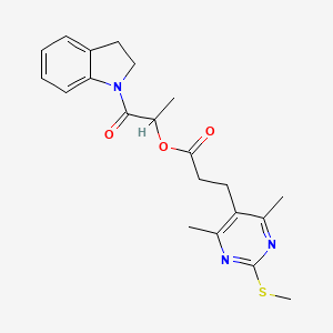 molecular formula C21H25N3O3S B2356802 1-(2,3-dihydro-1H-indol-1-yl)-1-oxopropan-2-yl 3-[4,6-dimethyl-2-(methylsulfanyl)pyrimidin-5-yl]propanoate CAS No. 1118844-28-2