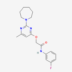 molecular formula C19H23FN4O2 B2356810 2-((2-(氮杂环戊-1-基)-6-甲基嘧啶-4-基)氧基)-N-(3-氟苯基)乙酰胺 CAS No. 1226436-48-1