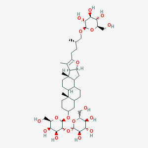 molecular formula C45H74O18 B235683 (2R,3R,4S,5S,6R)-2-[(2S)-4-[(4S,8S,9S,13S)-16-[(2R,3R,4S,5R,6R)-4,5-Dihydroxy-6-(hydroxymethyl)-3-[(2S,3R,4S,5S,6R)-3,4,5-trihydroxy-6-(hydroxymethyl)oxan-2-yl]oxyoxan-2-yl]oxy-7,9,13-trimethyl-5-oxapentacyclo[10.8.0.02,9.04,8.013,18]icos-6-en-6-yl]-2-methylbutoxy]-6-(hydroxymethyl)oxane-3,4,5-triol CAS No. 142759-74-8
