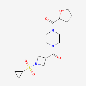 molecular formula C16H25N3O5S B2356837 (1-(Cyclopropylsulfonyl)azetidin-3-yl)(4-(tetrahydrofuran-2-carbonyl)piperazin-1-yl)methanone CAS No. 1428380-01-1