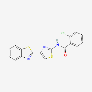 molecular formula C17H10ClN3OS2 B2356838 N-[4-(1,3-苯并噻唑-2-基)-1,3-噻唑-2-基]-2-氯苯甲酰胺 CAS No. 477326-86-6