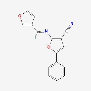 molecular formula C16H10N2O2 B2356857 2-{[(E)-3-furylmethylidene]amino}-5-phenyl-3-furonitrile CAS No. 478033-43-1
