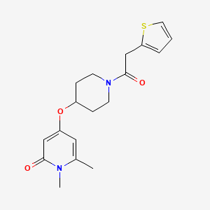 molecular formula C18H22N2O3S B2356861 1,6-二甲基-4-((1-(2-(噻吩-2-基)乙酰)哌啶-4-基)氧基)吡啶-2(1H)-酮 CAS No. 2034429-41-7
