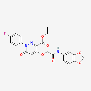 molecular formula C22H18FN3O7 B2356863 Ethyl 4-(2-(benzo[d][1,3]dioxol-5-ylamino)-2-oxoethoxy)-1-(4-fluorophenyl)-6-oxo-1,6-dihydropyridazine-3-carboxylate CAS No. 899729-86-3