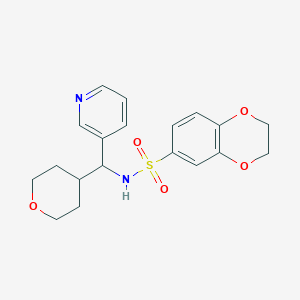 molecular formula C19H22N2O5S B2356865 N-(pyridin-3-yl(tetrahydro-2H-pyran-4-yl)methyl)-2,3-dihydrobenzo[b][1,4]dioxine-6-sulfonamide CAS No. 2034593-99-0