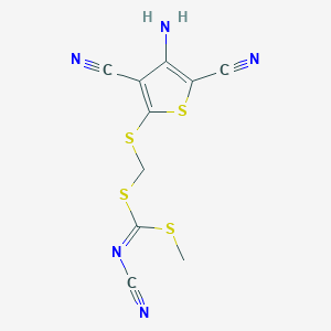 molecular formula C10H7N5S4 B2356871 [(4-Amino-3,5-dicyanothiophen-2-yl)sulfanylmethylsulfanyl-methylsulfanylmethylidene]cyanamide CAS No. 845879-06-3