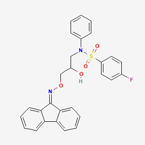 molecular formula C28H23FN2O4S B2356872 [3-(Fluoren-9-ylideneazamethoxy)-2-hydroxypropyl][(4-fluorophenyl)sulfonyl]phe nylamine CAS No. 865614-53-5