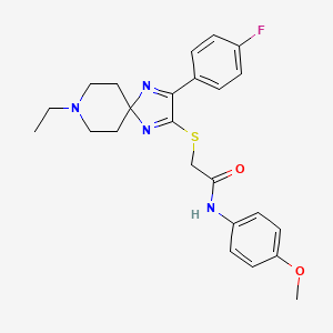 molecular formula C24H27FN4O2S B2356875 2-((8-ethyl-3-(4-fluorophenyl)-1,4,8-triazaspiro[4.5]deca-1,3-dien-2-yl)thio)-N-(4-methoxyphenyl)acetamide CAS No. 1184972-68-6