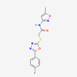 molecular formula C14H11FN4O3S B2356883 2-((5-(4-fluorophenyl)-1,3,4-oxadiazol-2-yl)thio)-N-(5-methylisoxazol-3-yl)acetamide CAS No. 460064-02-2