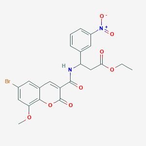 molecular formula C22H19BrN2O8 B2356908 ethyl 3-{[(6-bromo-8-methoxy-2-oxo-2H-chromen-3-yl)carbonyl]amino}-3-(3-nitrophenyl)propanoate CAS No. 681853-14-5