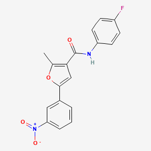 molecular formula C18H13FN2O4 B2356909 N-(4-fluorophenyl)-2-methyl-5-(3-nitrophenyl)furan-3-carboxamide CAS No. 876870-89-2
