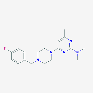 molecular formula C18H24FN5 B2356921 4-[4-[(4-Fluorophenyl)methyl]piperazin-1-yl]-N,N,6-trimethylpyrimidin-2-amine CAS No. 2415489-42-6