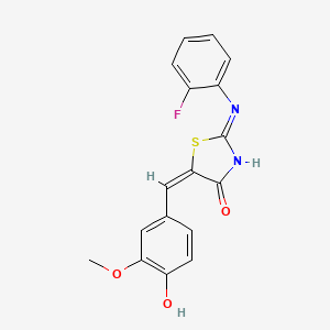 (2E,5E)-2-((2-fluorophenyl)imino)-5-(4-hydroxy-3-methoxybenzylidene)thiazolidin-4-one