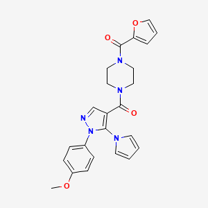 molecular formula C24H23N5O4 B2356939 (4-(furan-2-carbonyl)piperazin-1-yl)(1-(4-methoxyphenyl)-5-(1H-pyrrol-1-yl)-1H-pyrazol-4-yl)methanone CAS No. 1207040-57-0