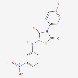 molecular formula C15H10FN3O4S B2356950 3-(4-Fluorophenyl)-5-((3-nitrophenyl)amino)thiazolidine-2,4-dione CAS No. 1025736-70-2