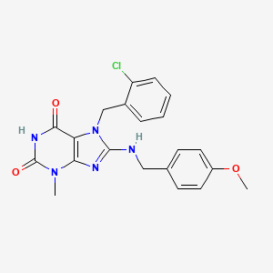 molecular formula C21H20ClN5O3 B2356957 7-[(2-Chlorophenyl)methyl]-8-[(4-methoxyphenyl)methylamino]-3-methylpurine-2,6-dione CAS No. 671818-76-1