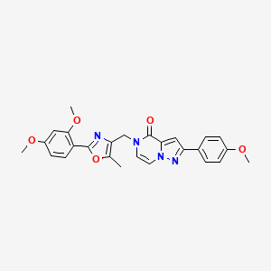 molecular formula C26H24N4O5 B2356959 5-((2-(2,4-dimethoxyphenyl)-5-methyloxazol-4-yl)methyl)-2-(4-methoxyphenyl)pyrazolo[1,5-a]pyrazin-4(5H)-one CAS No. 1359017-51-8