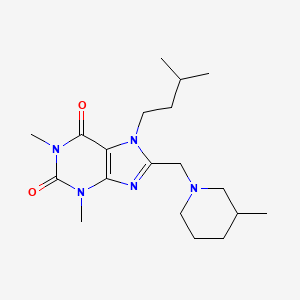 molecular formula C19H31N5O2 B2356968 1,3-二甲基-7-(3-甲基丁基)-8-[(3-甲基哌啶-1-基)甲基]-3,7-二氢-1H-嘌呤-2,6-二酮 CAS No. 851941-78-1