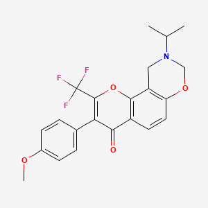 3-(4-methoxyphenyl)-9-(propan-2-yl)-2-(trifluoromethyl)-9,10-dihydro-4H,8H-chromeno[8,7-e][1,3]oxazin-4-one