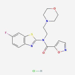 molecular formula C17H18ClFN4O3S B2356986 N-(6-fluorobenzo[d]thiazol-2-yl)-N-(2-morpholinoethyl)isoxazole-5-carboxamide hydrochloride CAS No. 1185033-17-3