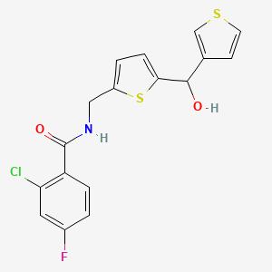 molecular formula C17H13ClFNO2S2 B2356999 2-chloro-4-fluoro-N-((5-(hydroxy(thiophen-3-yl)methyl)thiophen-2-yl)methyl)benzamide CAS No. 1797063-79-6