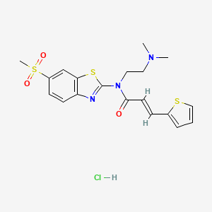 molecular formula C19H22ClN3O3S3 B2357002 (E)-N-(2-(dimethylamino)ethyl)-N-(6-(methylsulfonyl)benzo[d]thiazol-2-yl)-3-(thiophen-2-yl)acrylamide hydrochloride CAS No. 1217219-54-9