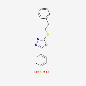 molecular formula C17H16N2O3S2 B2357015 2-(4-(メチルスルホニル)フェニル)-5-(フェネチルチオ)-1,3,4-オキサジアゾール CAS No. 923178-90-9