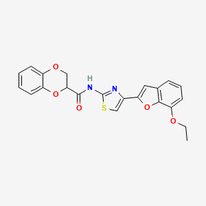molecular formula C22H18N2O5S B2357037 N-(4-(7-乙氧基苯并呋喃-2-基)噻唑-2-基)-2,3-二氢苯并[b][1,4]二噁烷-2-羧酰胺 CAS No. 921526-96-7