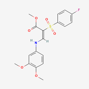 molecular formula C18H18FNO6S B2357038 methyl (2E)-3-[(3,4-dimethoxyphenyl)amino]-2-[(4-fluorophenyl)sulfonyl]acrylate CAS No. 1327195-91-4