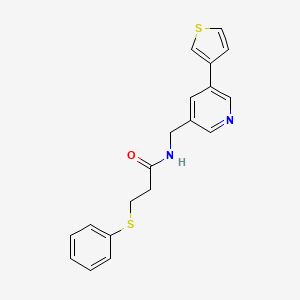 molecular formula C19H18N2OS2 B2357040 3-(phenylthio)-N-((5-(thiophen-3-yl)pyridin-3-yl)methyl)propanamide CAS No. 1798638-32-0