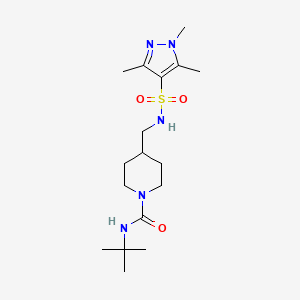 N-(tert-butyl)-4-((1,3,5-trimethyl-1H-pyrazole-4-sulfonamido)methyl)piperidine-1-carboxamide